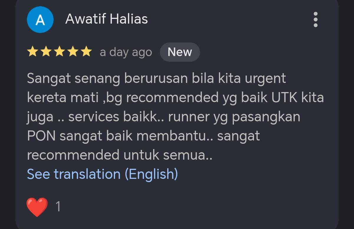 Review pelanggan SMART BATERI KERETA 24 JAM