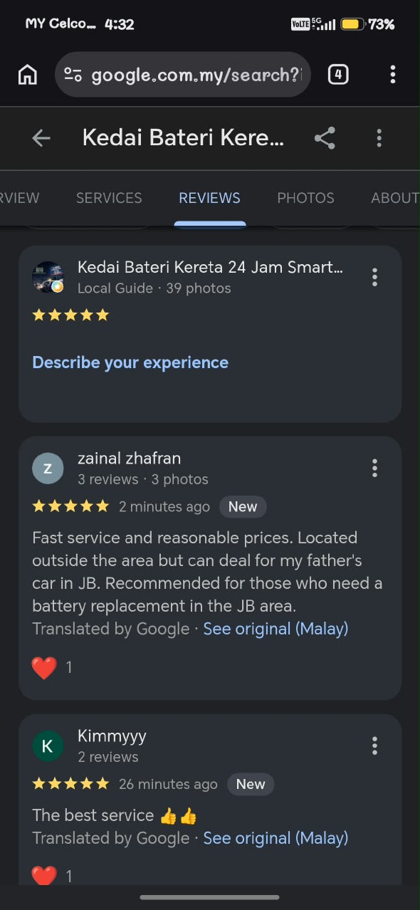 Review pelanggan SMART BATERI KERETA 24 JAM