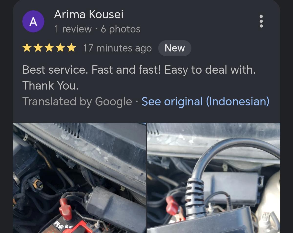 Review pelanggan SMART BATERI KERETA 24 JAM